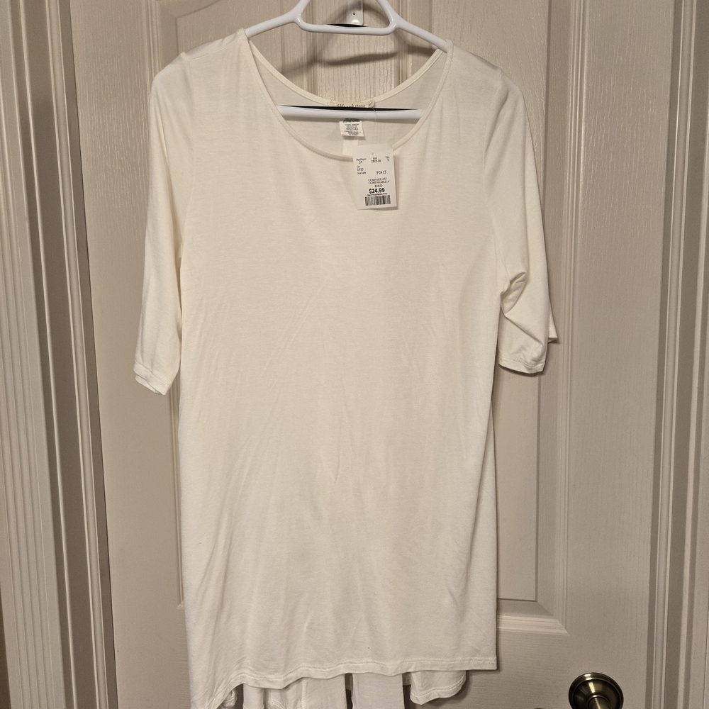 Pebble and Stone White Short Sleeve Tee With Sheer Back